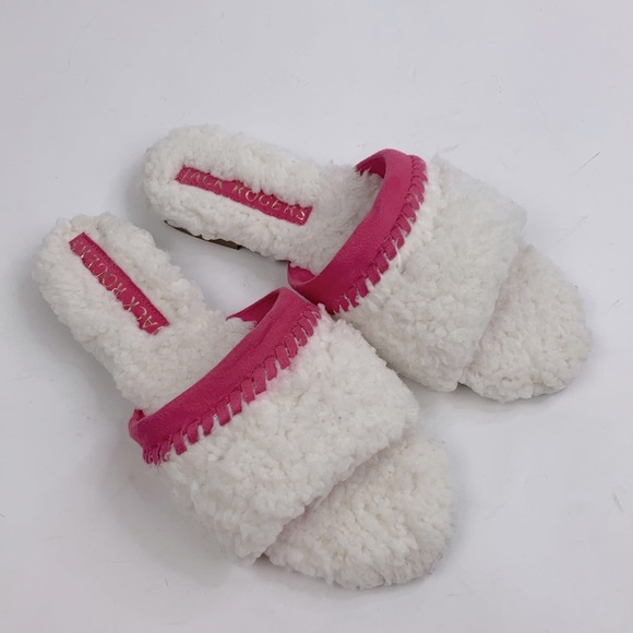 Jack Rogers Sherpa Pink Slider Slippers Size 7 Faux fur Open Toe New NWOT - Picture 1 of 12
